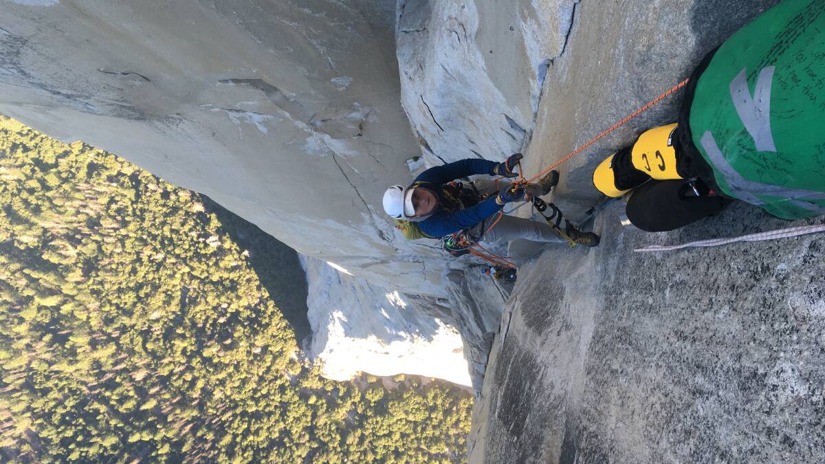 Caitlin spent 132 hours climbing up the almost 1000 metres rock face. Picture: Supplied