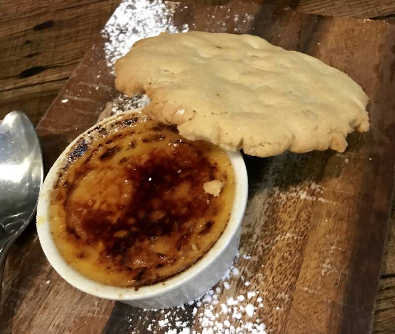 Salted caramel creme brulee with white chocolate macadamia cookie. Picture: Jamila Toderas
