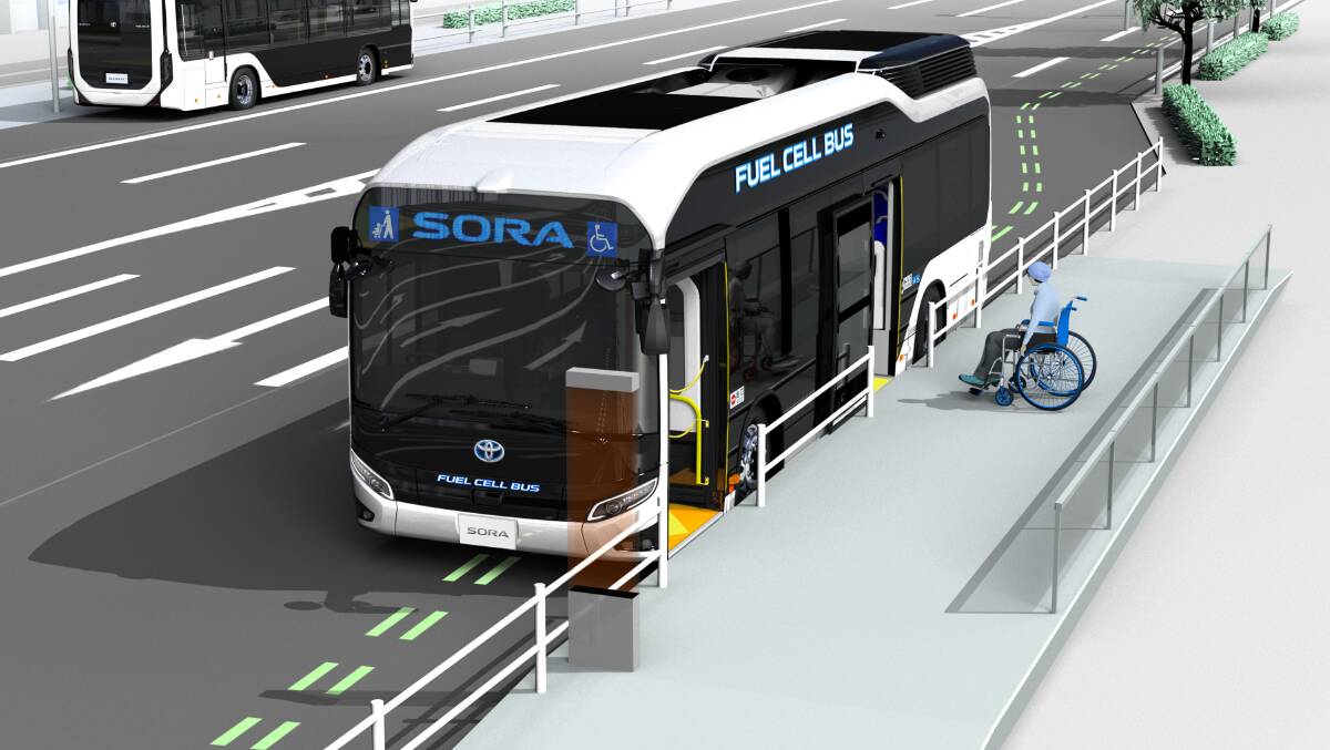 Toyota's new-generation hydrogen fuel cell bus, the Sora, is being rolled out for the 2020 Tokyo Olympic Games. Picture: Supplied