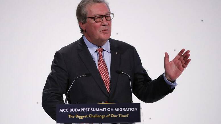 Former foreign minister Alexander Downer spoke at a Hungarian migration summit in March. Picture: Supplied