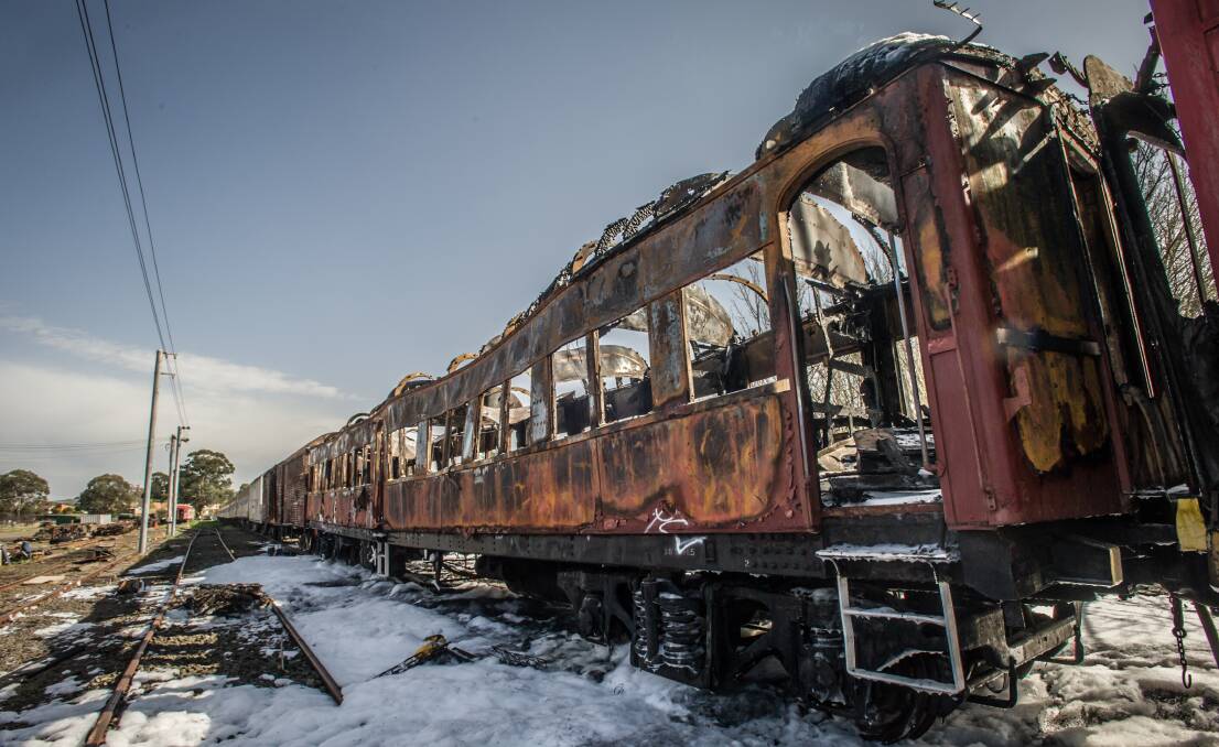 A 1930s carriage was gutted by the blaze, which is believed to have been deliberately lit. Picture: Karleen Minney