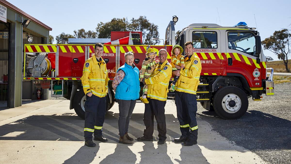 The Gibbs family, who volunteer with the Jerrabomberra Creek Rural Fire Service. From left: Will, Karen, Steve, Tom, and Tom's two daughters Eadie, 3, and Flora, 2. Picture: Supplied