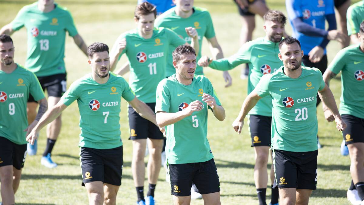 Borrello and the Socceroos started their preparations with a light training session at Deakin Stadium on Monday. Picture: Sitthixay Ditthavong