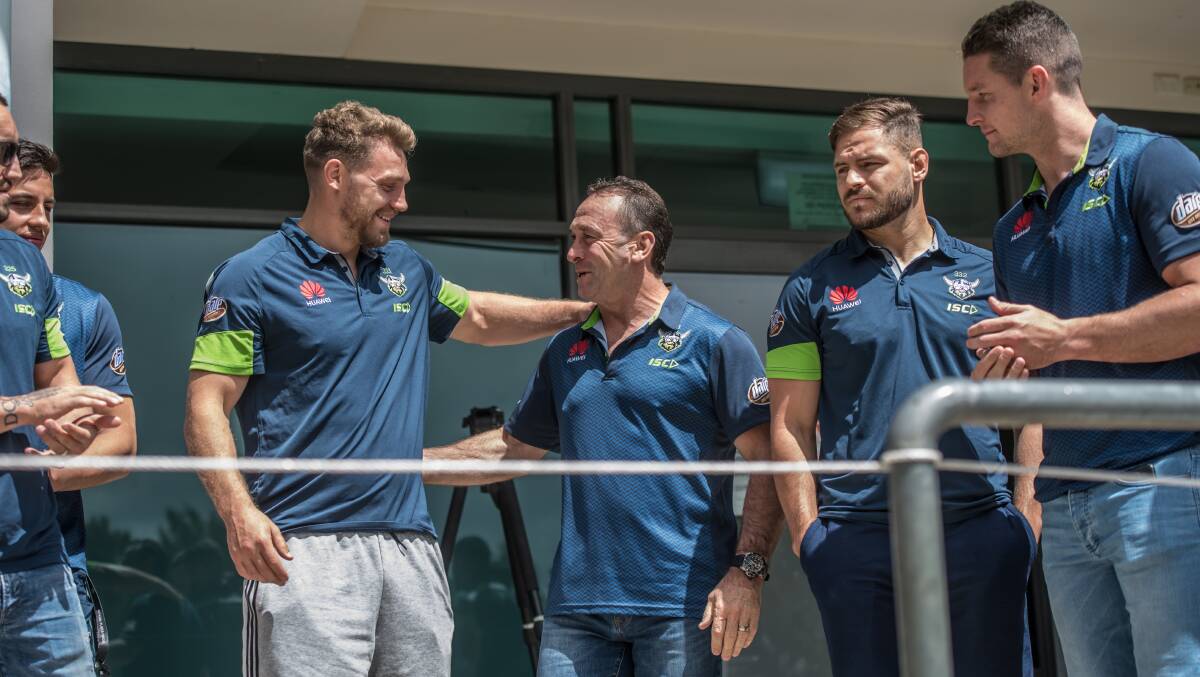 Ricky Stuart and his players at a welcome home function on Tuesday. Picture: Karleen Minney.