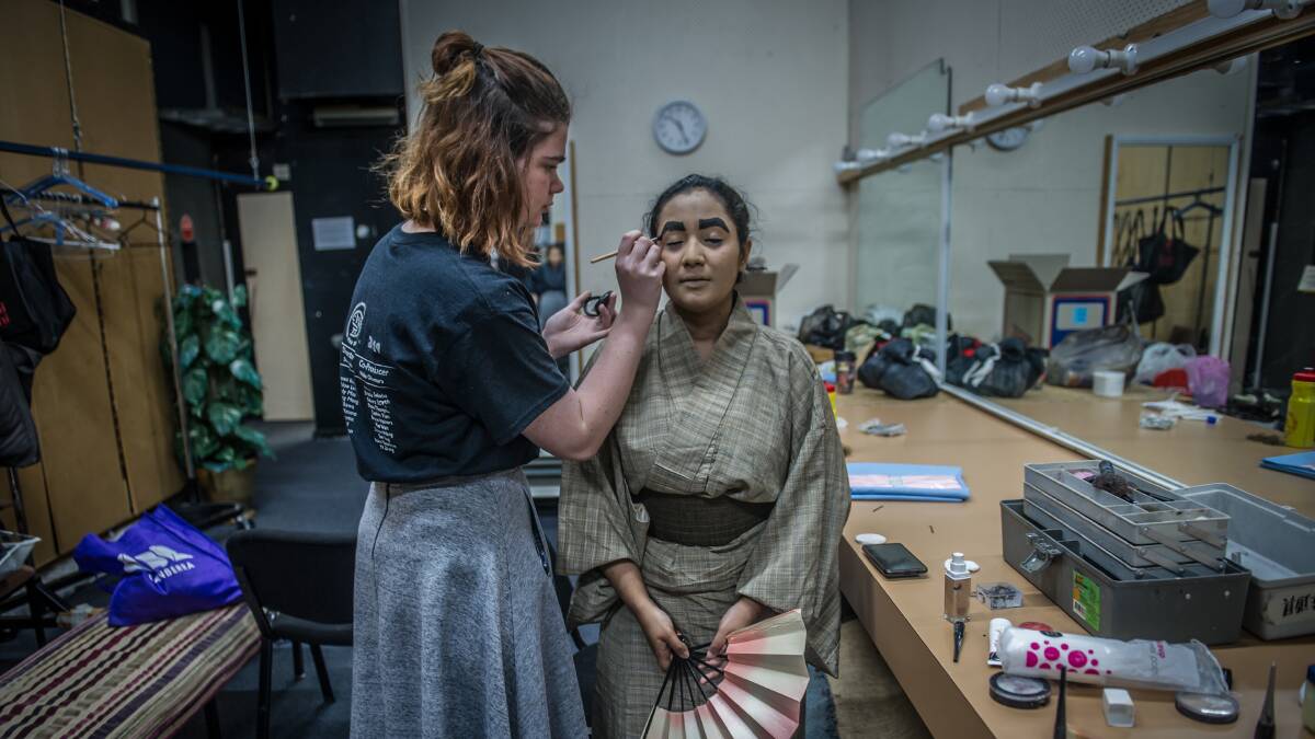 Neha Jagannath has her makeup done for her role as Minobe Iori. Picture: Karleen Minney