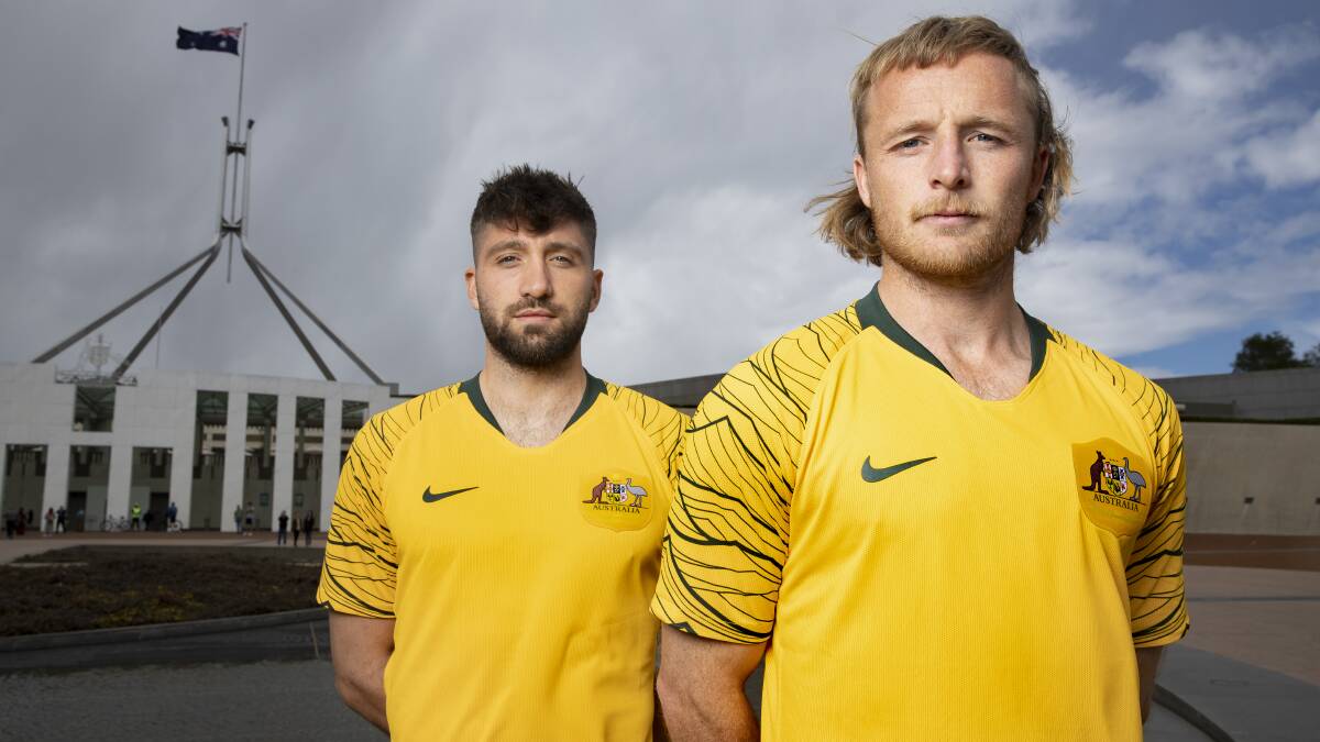 Brandon Borello and Rhyan Grant are part of the Socceroos squad taking on Nepal at Canberra Stadium on Thursday night. Picture: Sitthixay Ditthavong