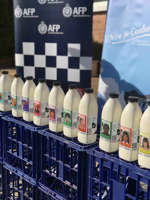 The milk bottle campaign featured 12 missing persons from the ACT and nearby NSW. Picture: AFP
