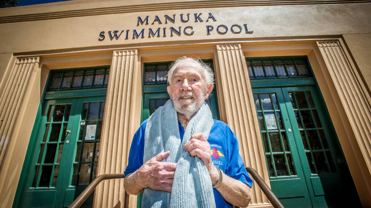 Long time Manuka pool user Merv Knowles, 97, is ready to swim but the reopening of the pool has been delayed by a month. Picture: Karleen Minney