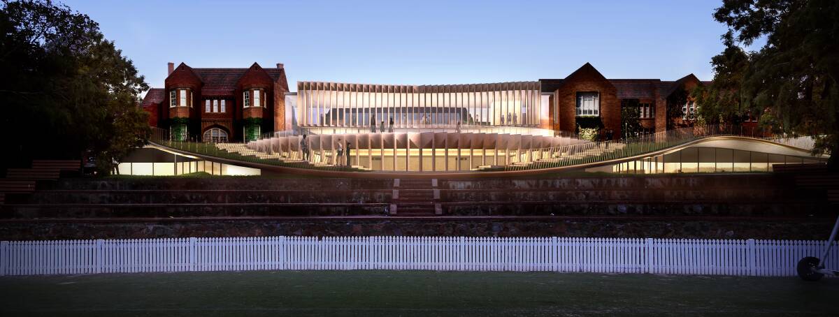 Design renderings of the proposed Terry Snow-financed 1400 seat auditorium, music department and center for learning at Canberra Grammar School. Picture: Supplied