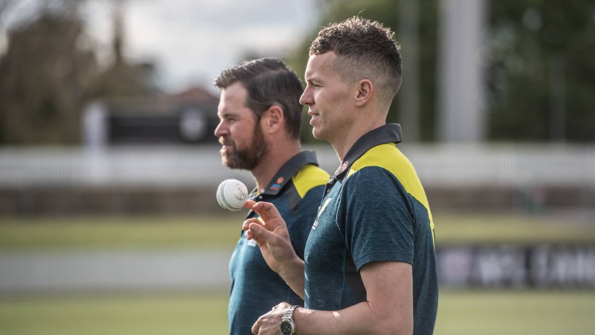 Peter Siddle (front) and Dan Christian will lead the Prime Minister's XI against Sri Lanka on Thursday. Picture: Karleen Minney