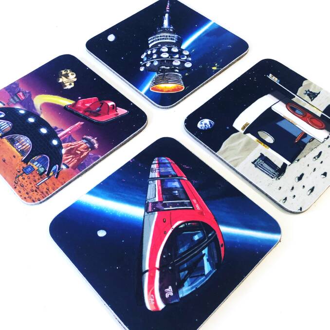 Trevor Dickinson has also created a range of coasters with a Canberra-in-space theme.