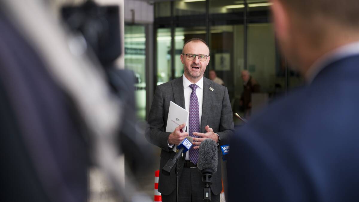 Chief minister Andrew Barr speaks at the launch of the ACT Infrastructure Plan. Picture: Dion Georgopoulos.