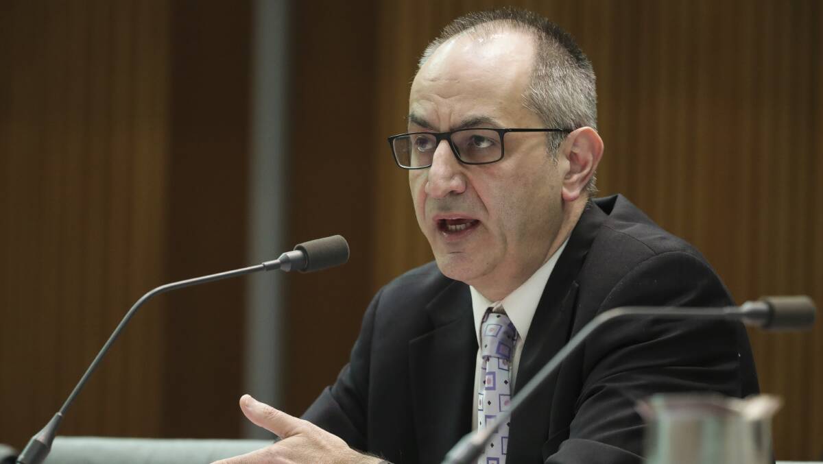 Secretary of the Department of Home Affairs Michael Pezzullo giving evidence on Monday. Picture: Alex Ellinghausen