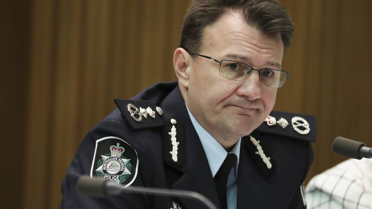 AFP Commissioner Reece Kershaw during a Senate estimates hearing at Parliament House in Canberra on Monday morning. Picture: Alex Ellinghausen