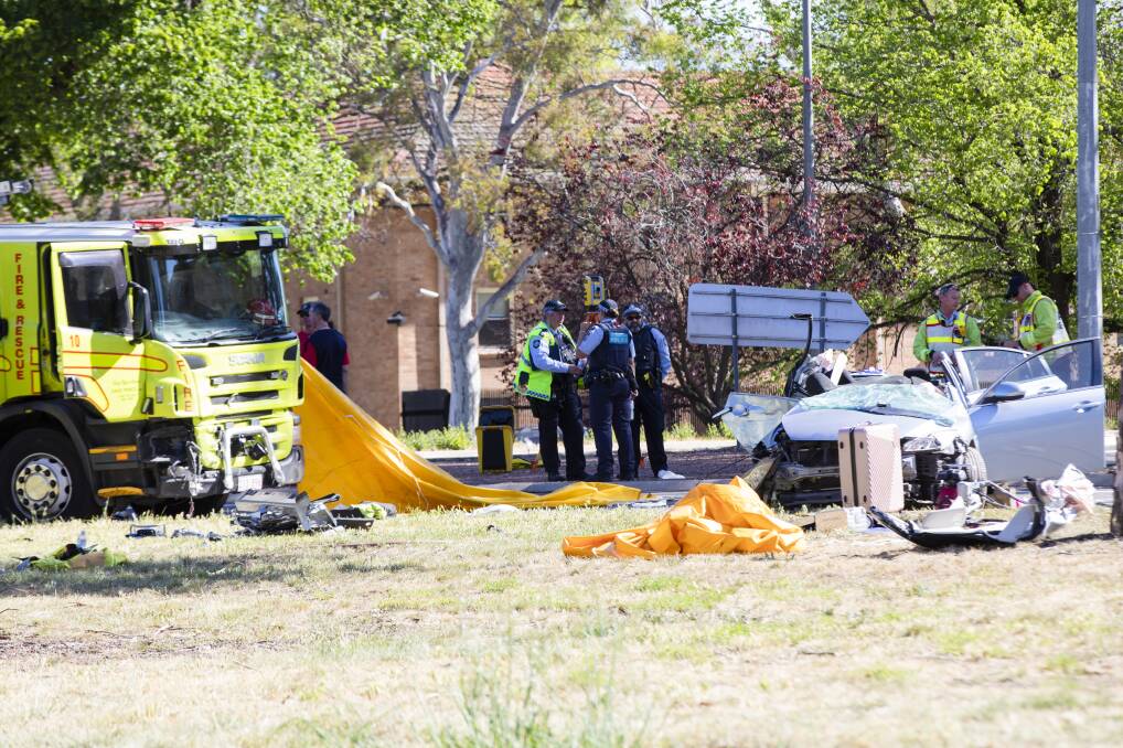 The scene of the collision, which happened at the intersection of Brisbane Avenue and Bowen Drive in Barton. Picture: Jamila Toderas