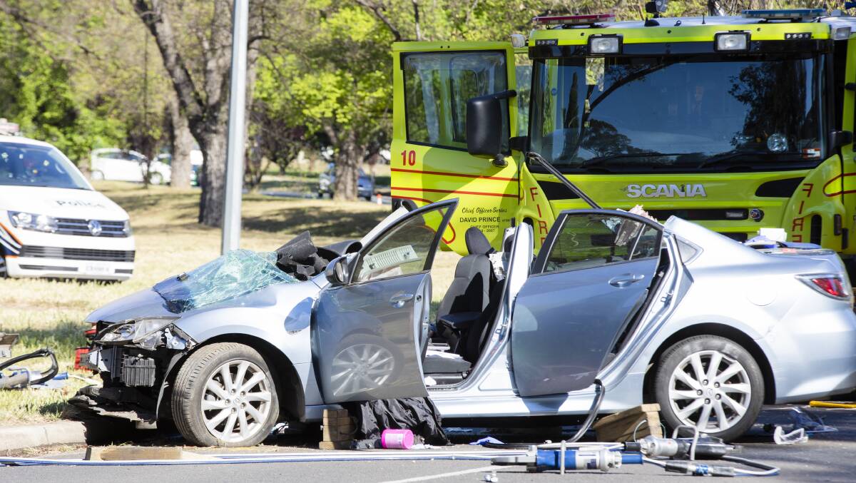 A woman died when her car and a fire truck collided at the corner of Bowen Drive and Brisbane Avenue. Picture: Jamila Toderas