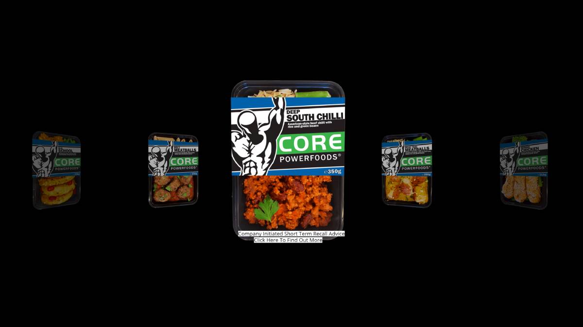 Core Powerfoods' frozen meals, including 'Deep South Chilli', which is pictured, have been recalled over links to salmonella. Picture: Core Powerfoods