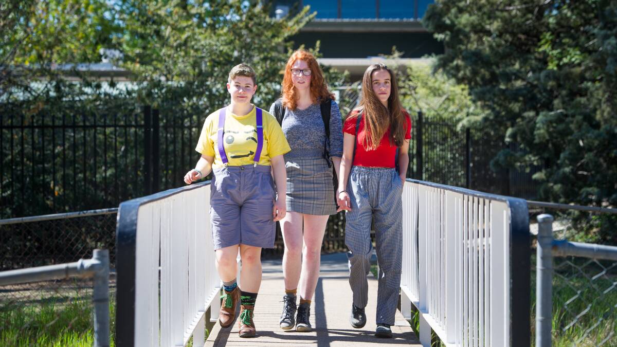 Year 12 students, Remus Douglas, 18, Matilda Webb, 18 and Leila Craemer-Banks, 17, discuss mental health issues in young people. Picture: Elesa Kurtz