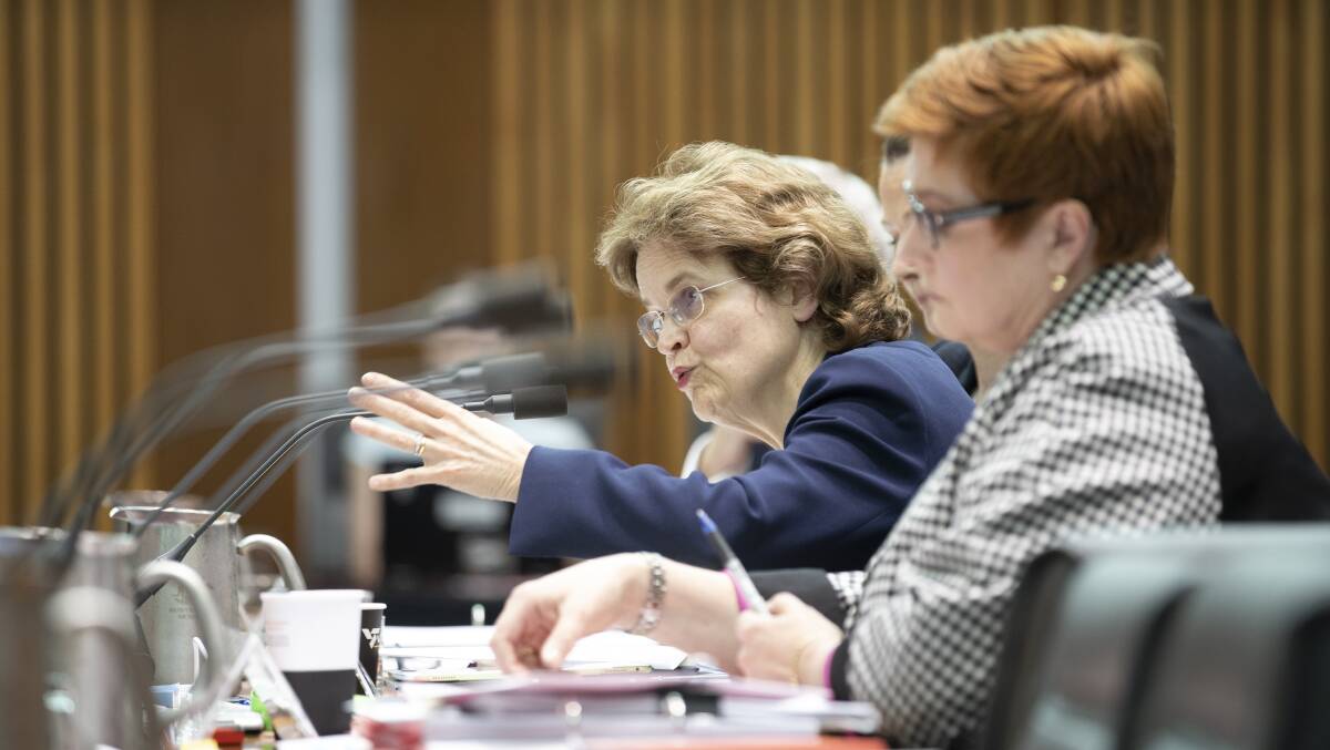 Foreign Affairs secretary Frances Adamson at estimates hearings on Thursday, with Foreign Minister Marise Payne at right. Picture: Sitthixay Ditthavong