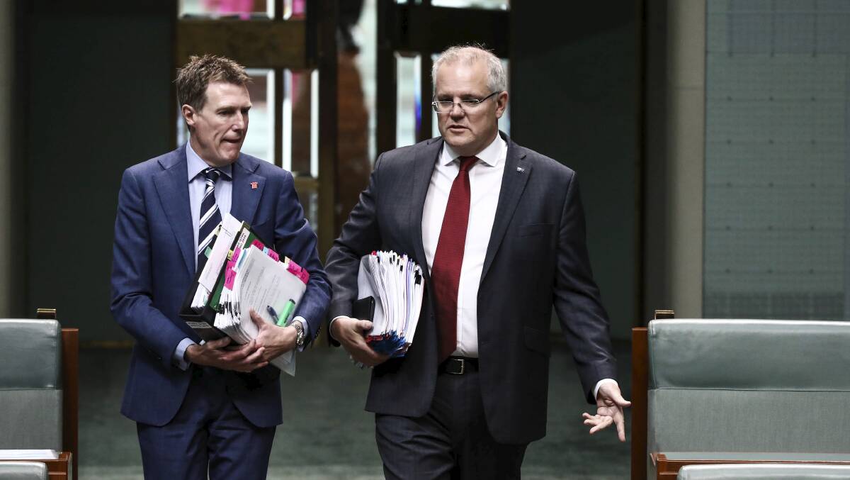 Much of the governments remaining agenda falls under Christian Porter, left, who as attorney-general and industrial relations minister is one of the busiest people in the Morrison ministry. Picture: Dominic Lorrimer