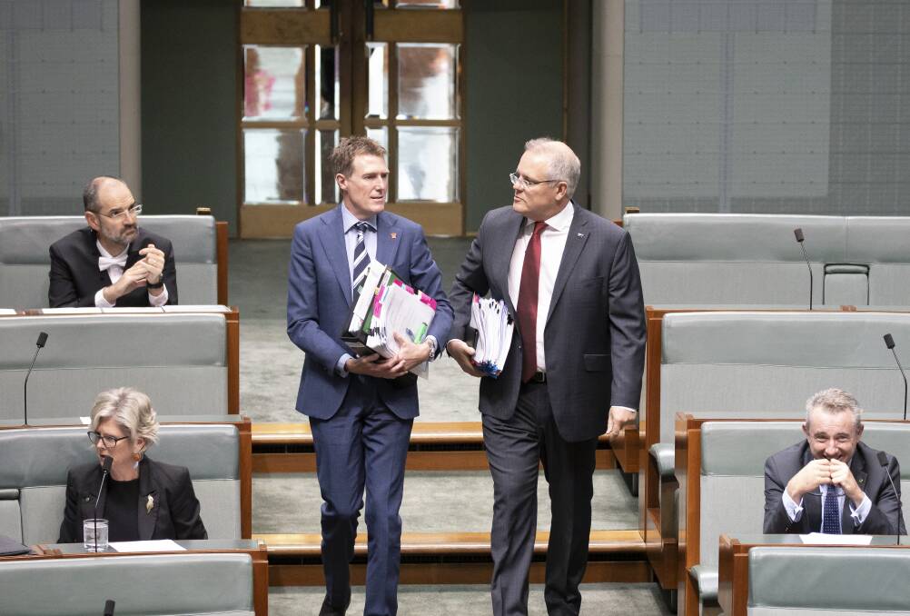 Attorney-General Christian Porter and Prime Minister Scott Morrison. Picture: Sitthixay Ditthavong