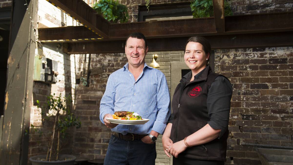 Owner of The Royal Hotel Anthony McDonald, and Bungendore Country Butchery manager Hanna Darmody. Picture: Dion Georgopoulos