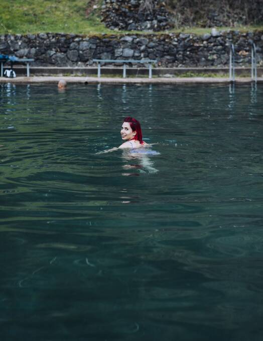 Jamila Toderas has a dip in the Yarrangobilly Caves thermal pool.
Picture: Denholm Samaras