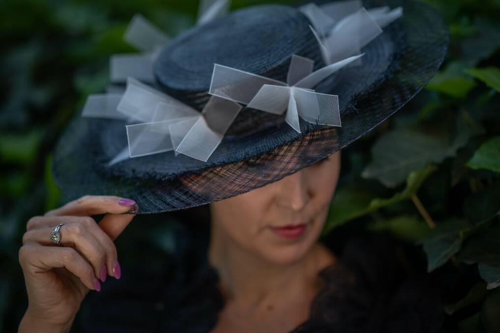 Sally Martin in a Christine Waring hat. Sally says racewear is about being classic and original. Picture: Karleen Minney