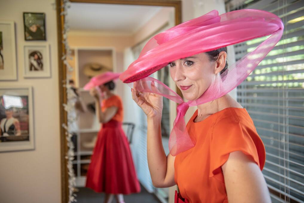 Sally Martin in a Christine Waring hat. Pink is big this racing season. Picture: Karleen Minney