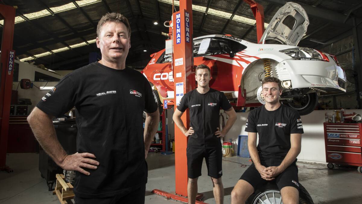 Neal Bates with his sons Louis and Harry, who won the 2019 Peter Brock medal. Picture: Sitthixay Ditthavong