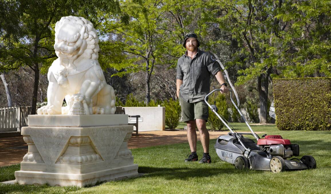 Parliament House turf manager Brock Weston, who started as an apprentice and is now in charge of the 10 hectares of turf at parliament. Picture: Sitthixay Ditthavong