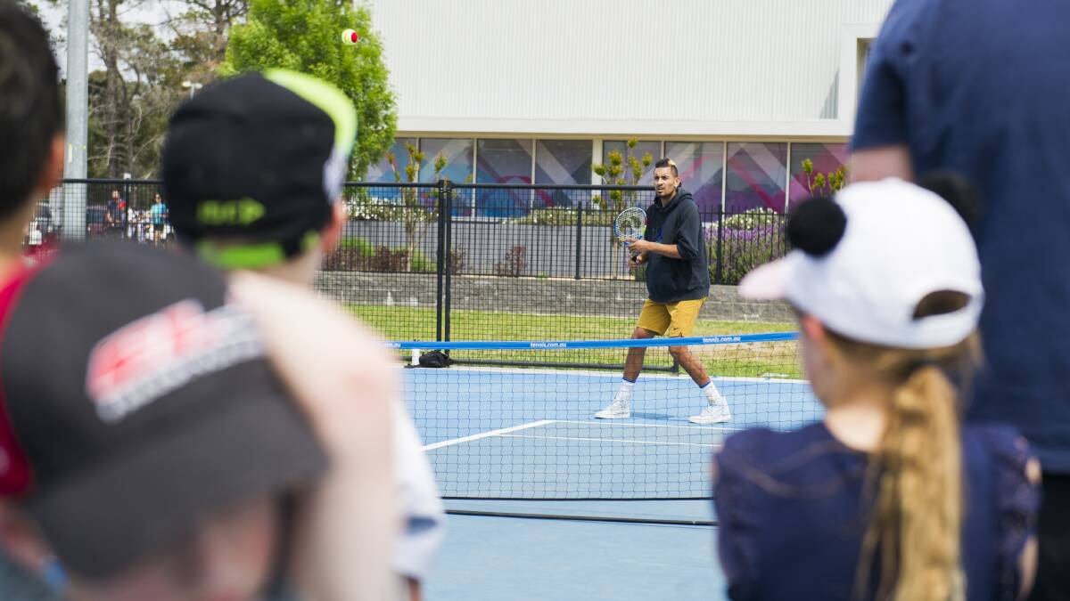 Hundreds of local kids lined up to meet Nick Kyrgios. Picture: Dion Georgopoulos