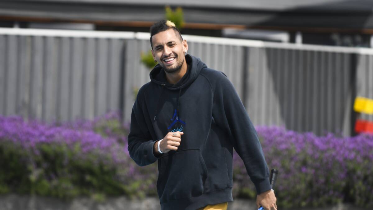 Nick Kyrgios was all smiles at the Community Tennis Day in Lyneham. Picture: Dion Georgopoulos