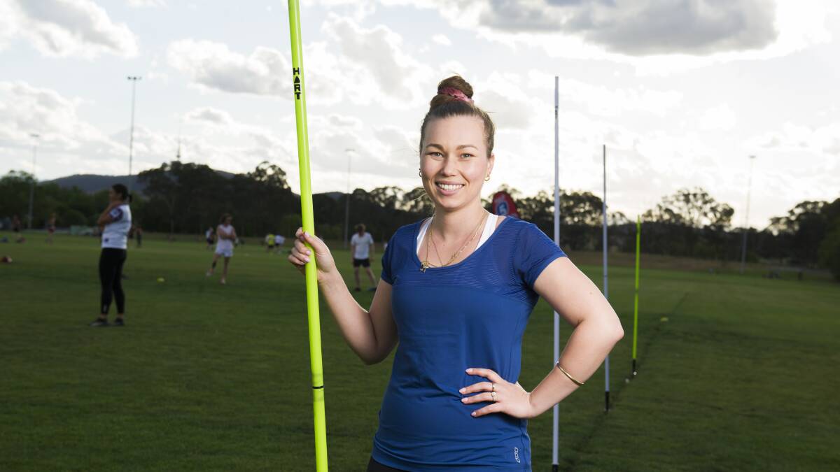 Primary school teacher Sarah Flood at Dickson Oval. Picture: Dion Georgopoulos