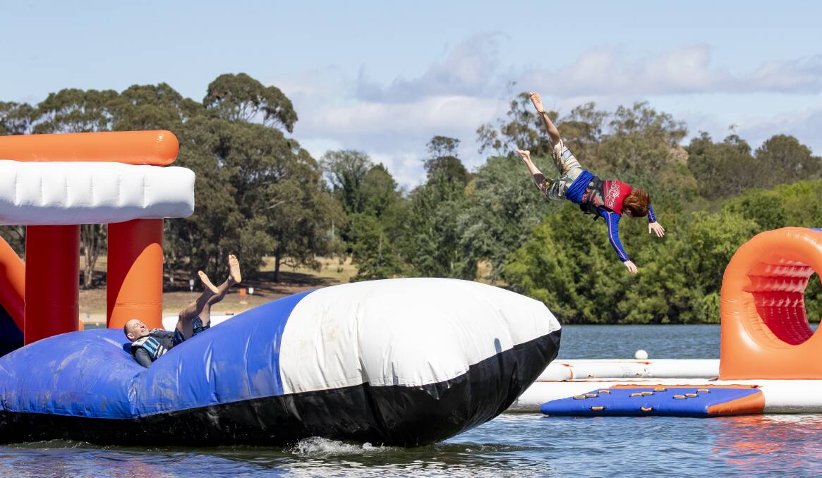 The Canberra Aqua Park will return to Lake Burley Griffin over the summer months for the next three years. Picture: Sitthixay Ditthavong