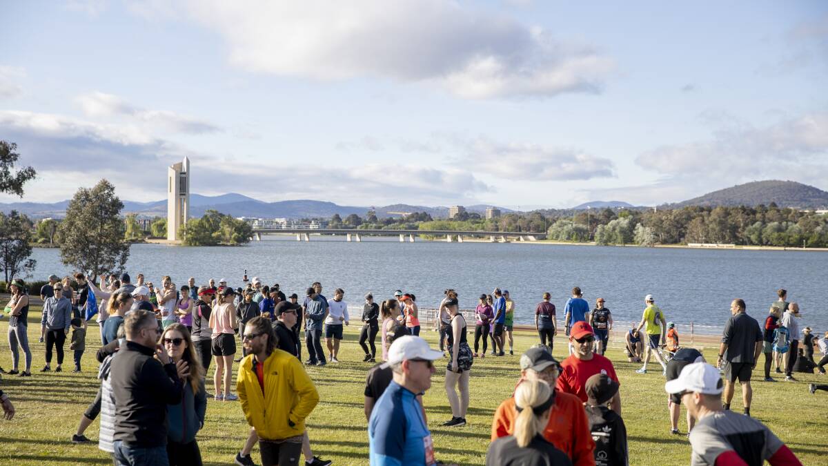 Runners marshal for the 2019 Canberra Times Fun Run. Picture: Sitthixay Ditthavong