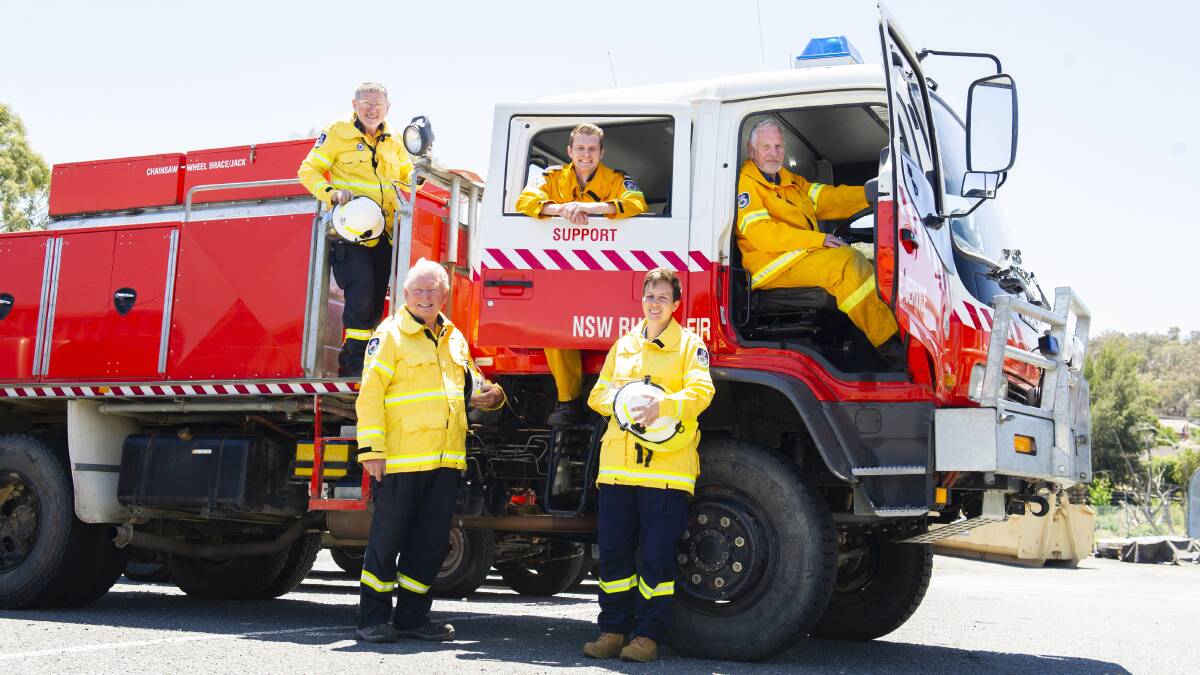 NSW Rural Fire Service volunteers (from left) Jim Orman, Richard Hobbs, Richard Thorek, Katherine Jenkins and Dick Henley. The firefighters are preparing for difficult conditions this summer as fires burn across northern NSW. Picture: Dion Georgopoulos