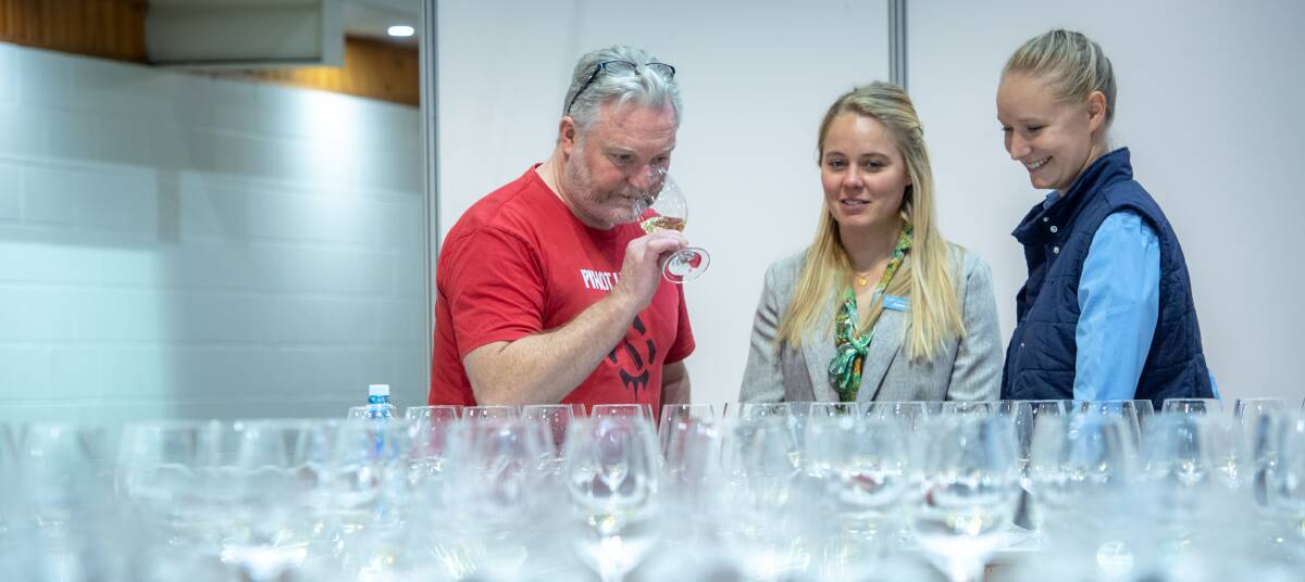 National Wine Show chair of judges David Bicknell with new judges Jess Clark and Jess Bloomfield. Picture: Karleen Minney