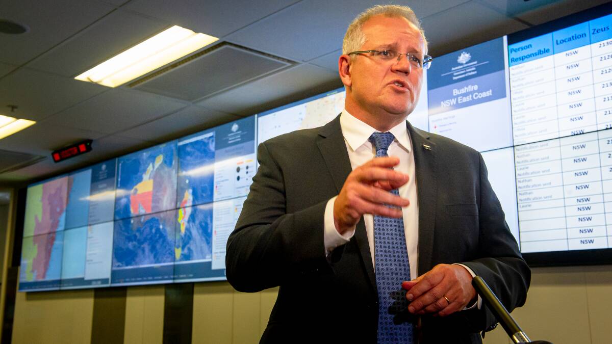 Prime Minister Scott Morrison at the federal Crisis Coordination Centre in Canberra on Tuesday. Picture: Elesa Kurtz