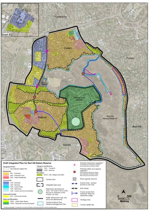 A map detailed the ACT government's preferred option in the Red Hill Nature reserve and surrounds draft plan.