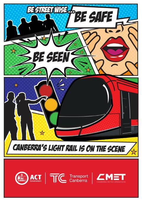 One of the light rail safety posters by a Gungahlin College student that is set to be displayed across Canberra soon.