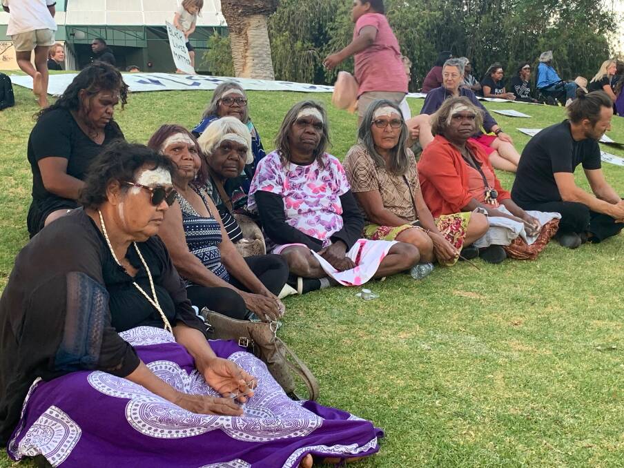 Attendees at the vigil for Kumanjayi Walker in Alice Springs. Picutre: Zach Hope