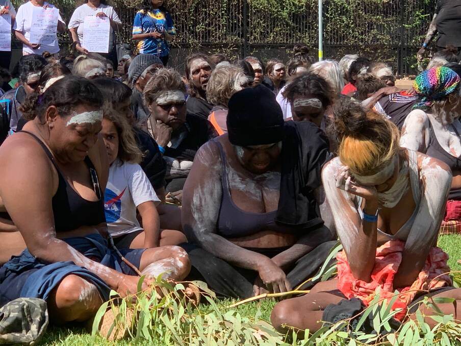 Local members of the community mourn the death of teenager shot by a police officer in Alice Springs Rally. Picture: Zach Hope