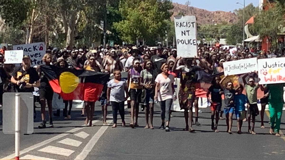 Protesters rally in Alice Springs following the death of Kumanjayi Walker. Picture: Zach Hope