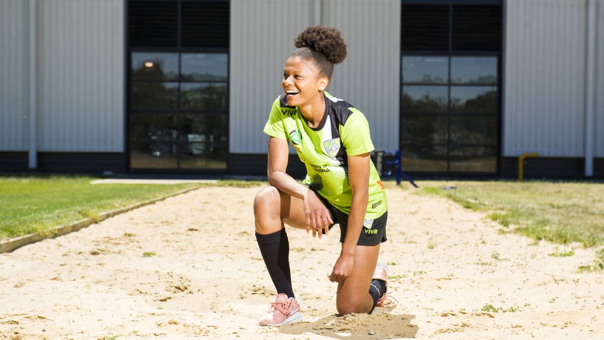 Canberra United's Simone Charley trialed for the 2016 Olympics for triple jump. Picture: Dion Georgopoulos