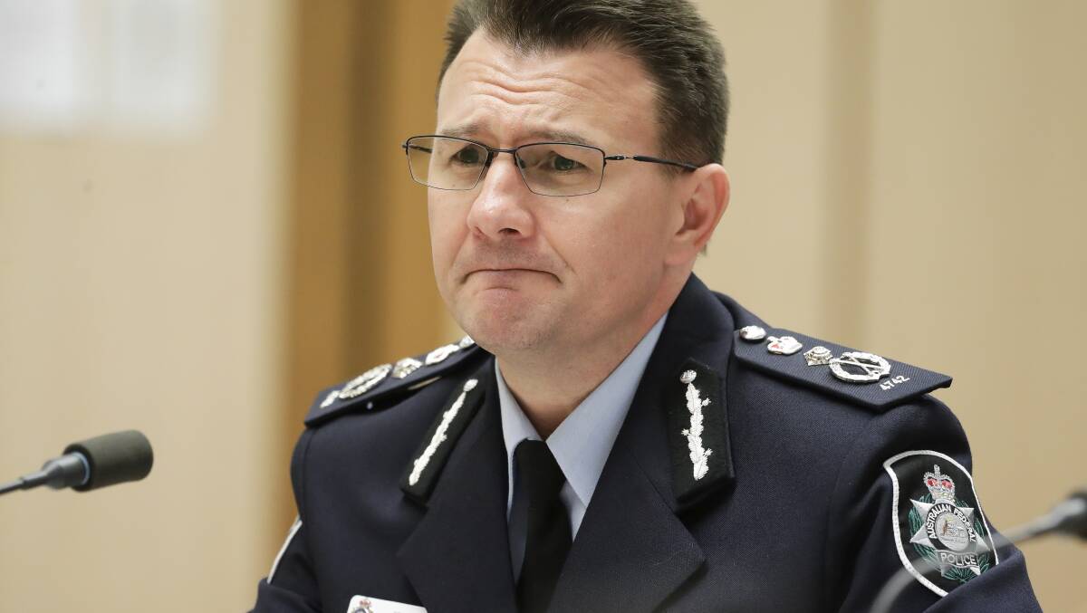 AFP Commissioner Reece Kershaw during a hearing on press freedom on Friday. Picture: Alex Ellinghausen