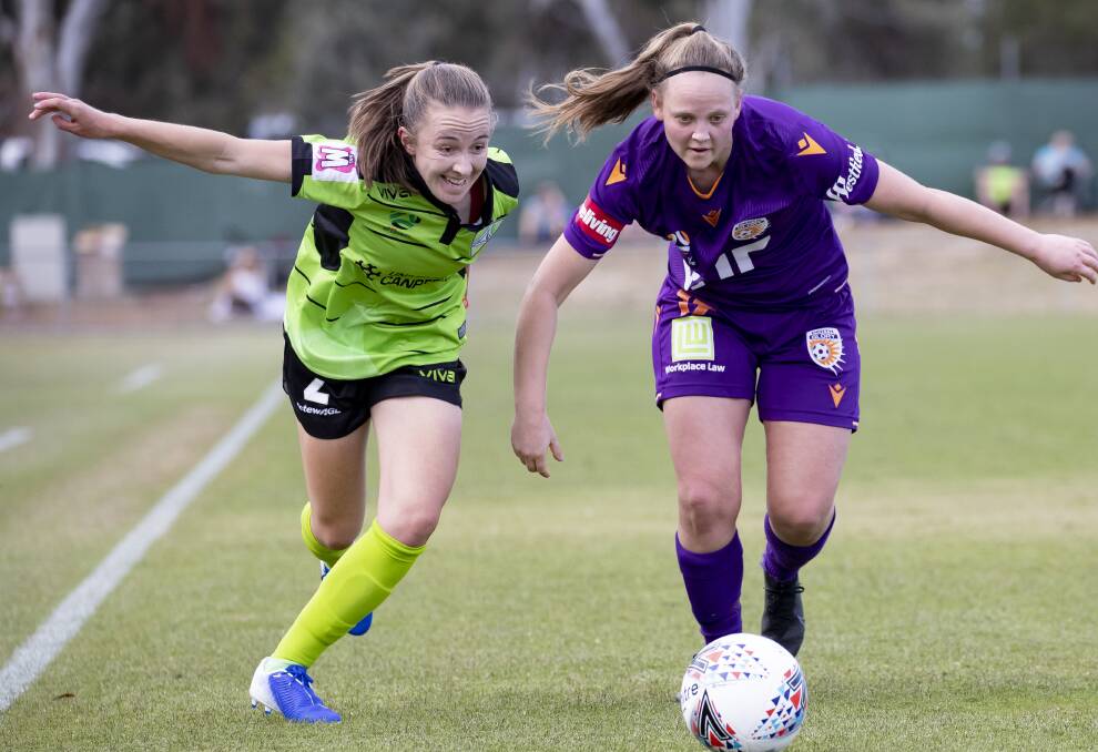 Hughes playing for Canberra United in 2019. Picture: Sitthixay Ditthavong