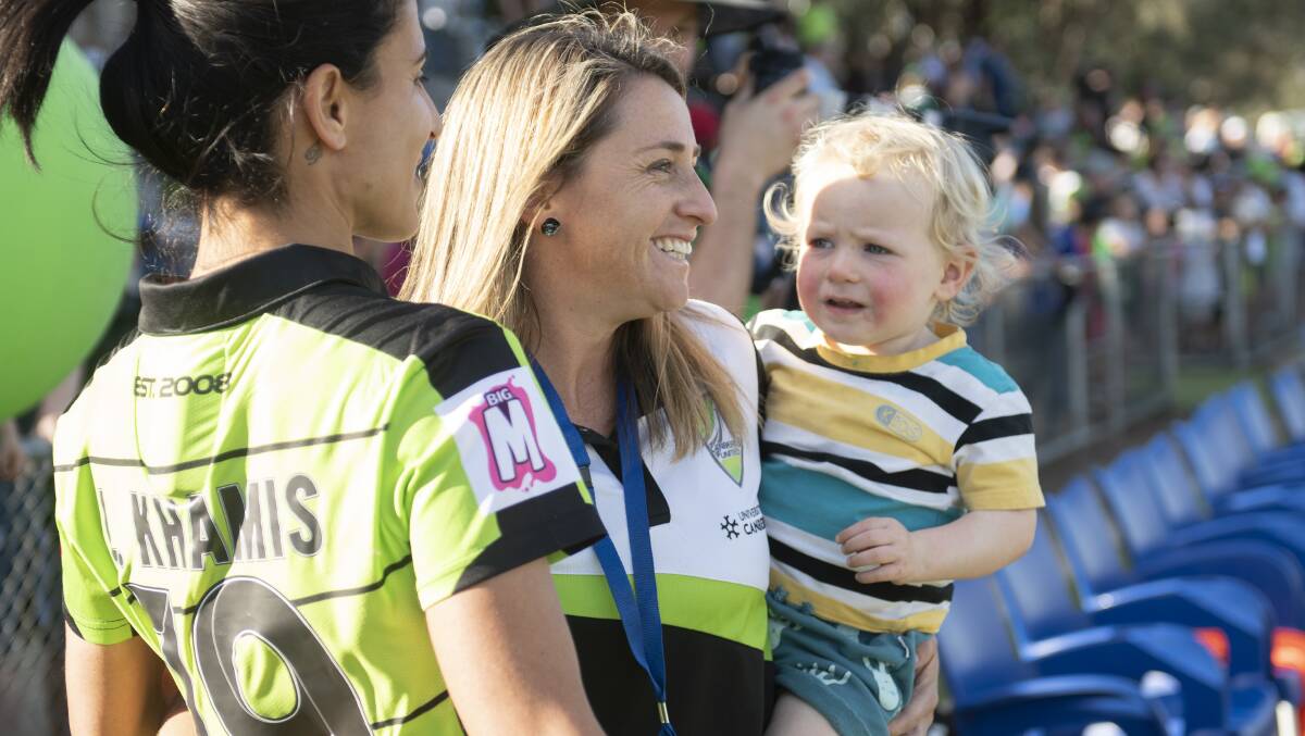 Heather Garriock with her son Astin, who was born after her first season at Canberra United. Picture: Sitthixay Ditthavong