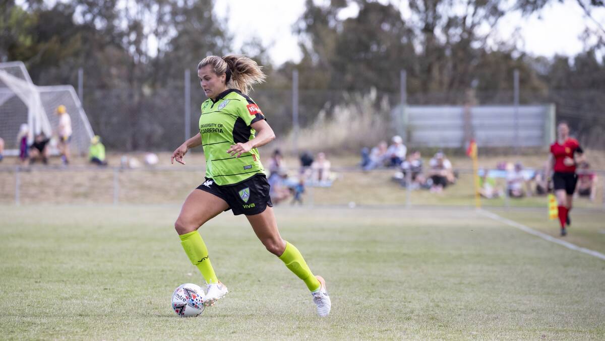 Canberra United's Katie Stengel has been ruled out of their round-six clash with an ankle complaint. Picture: Sitthixay Ditthavong