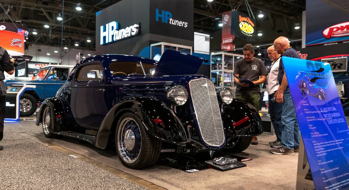 The Canberra-built 1935 custom Chevrolet coupe which won the top design award at SEMA. Picture: Chevrolet